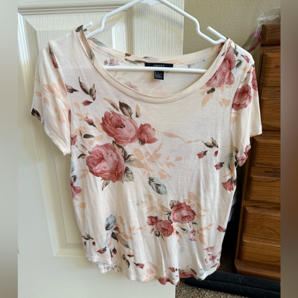 Forever 21 Cream Crop Relaxed T-Shirt